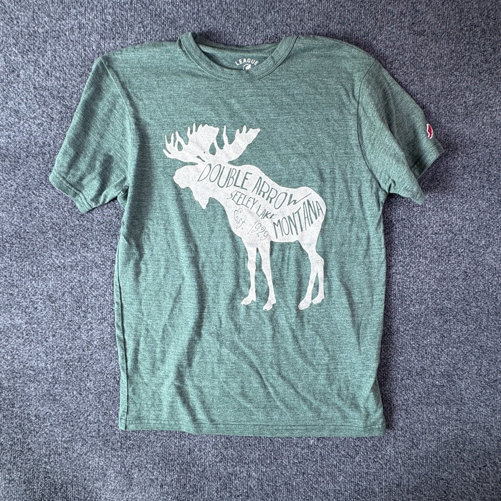 League 91 Double Arrow Seeley Lake Moose T-Shirt Mens Medium Green Graphic Print